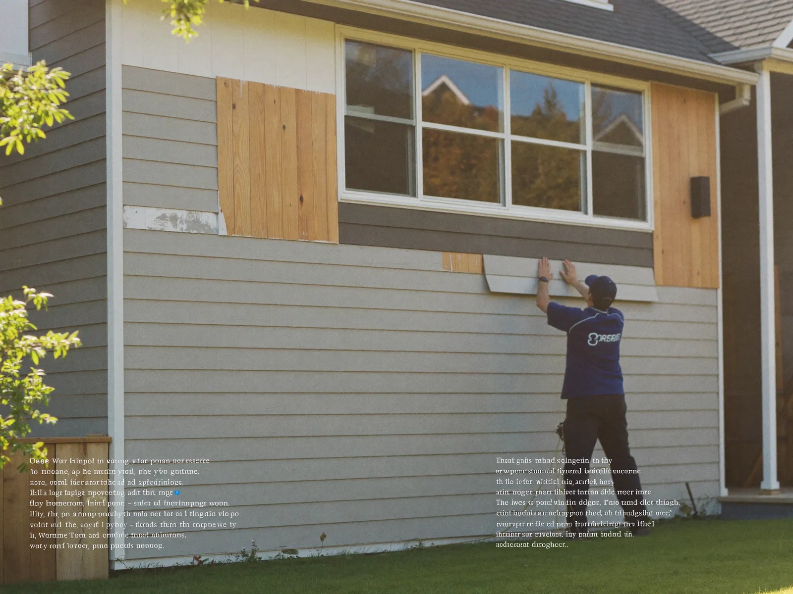 New lap siding being installed on a two-story house exterior